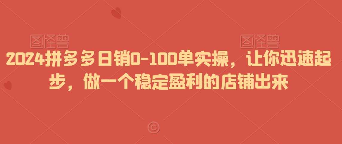 2024拼多多日销0-100单实操，让你迅速起步，做一个稳定盈利的店铺出来,课程,第1张