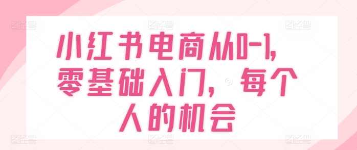小红书电商从0-1，零基础入门，每个人的机会
