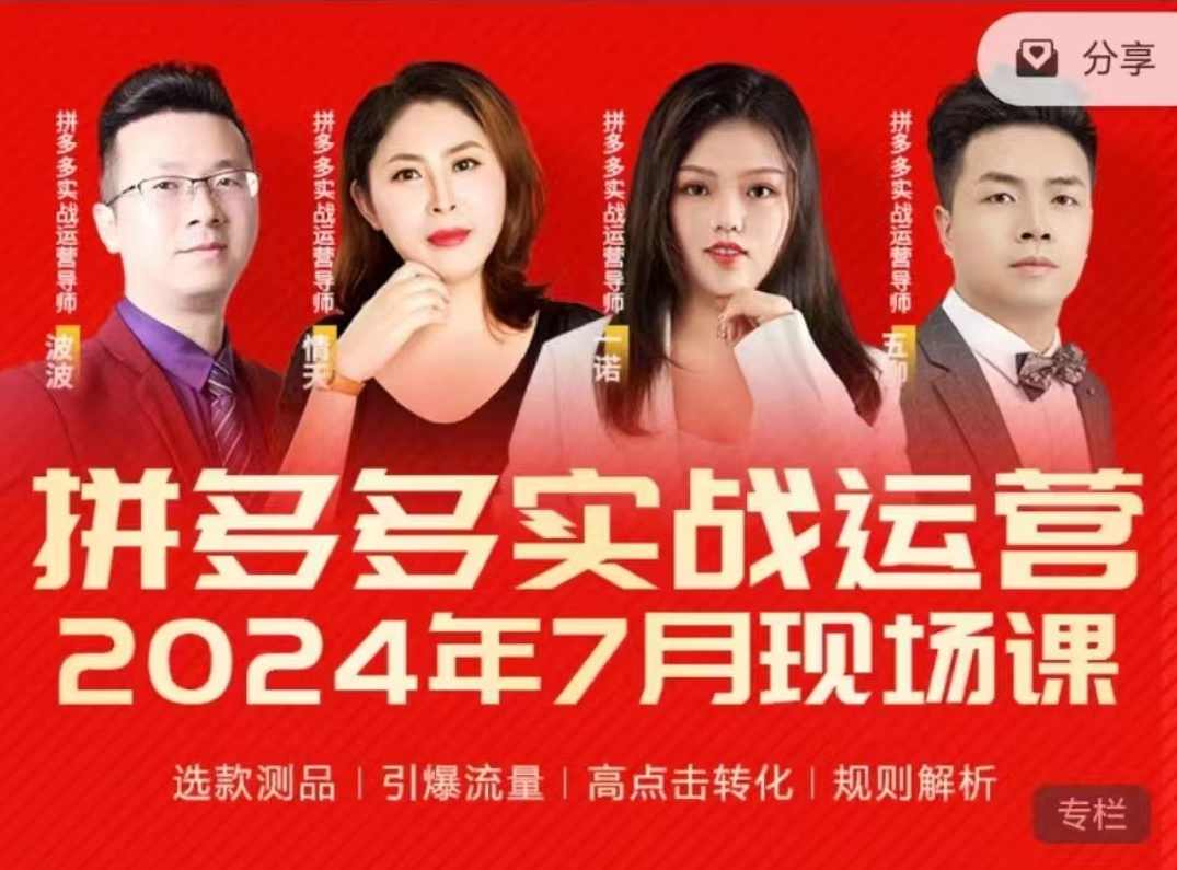 2024年7月拼多多实战运营现场课程，实时玩法，爆款打造，选品、规则解析,课程,理解,电商,第1张