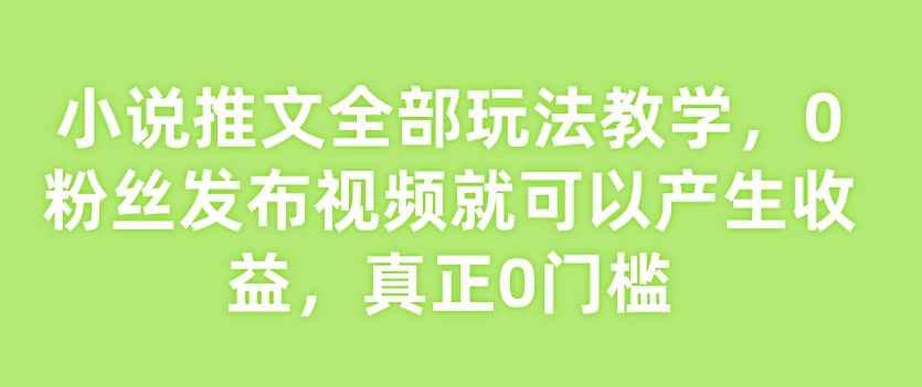 小说推文全部玩法教学，0粉丝发布视频就可以产生收益，真正0门槛【揭秘】