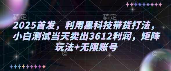 2025首发，利用黑科技带货打法，小白经过亲自测试当天卖出3612利润，矩阵玩法+无限账号【揭秘】