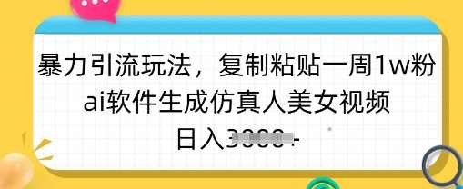 暴力引流玩法，复制粘贴一周1w粉，ai软件生成仿真人美女视频，日入多张【揭秘】,课程,美女,第1张