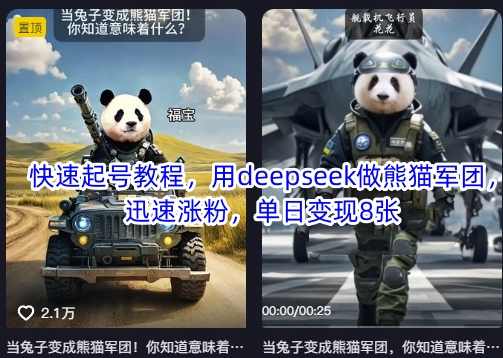 快速起号教程，用deepseek做熊猫军团，迅速涨粉，单日变现8张【揭秘】,理解,第1张