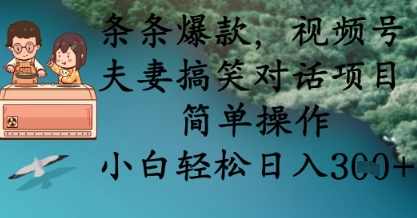 条条爆款，视频号夫妻搞笑对话项目，简单操作，小白轻松日入3张+【揭秘】
