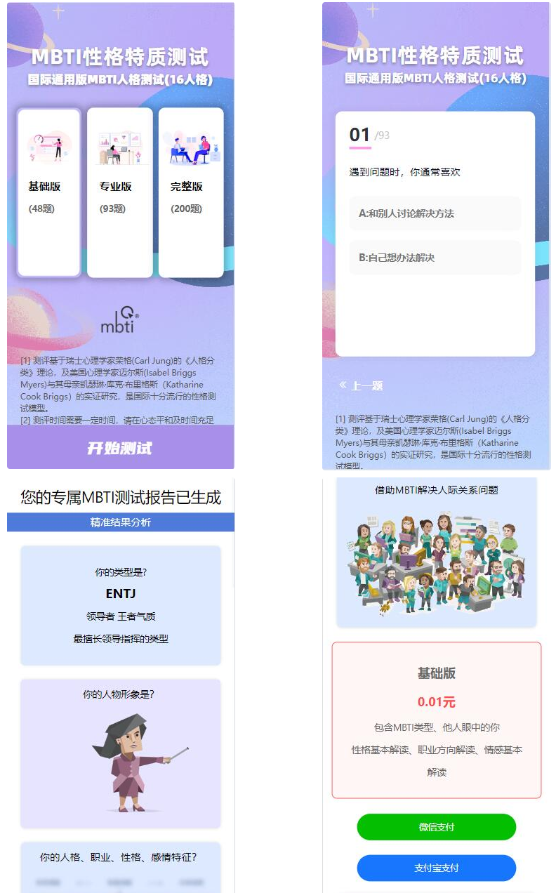 MBTI十六型人格职业性格经过亲自测试源码完整版