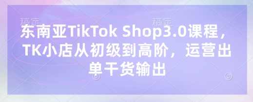 东南亚TikTok Shop3.0课程，TK小店​从初级到高阶，运营出单干货输出