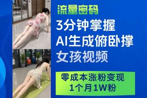 3分钟掌握AI生成俯卧撑女孩视频，零成本涨粉变现，1个月1W粉,课程,健身,美女,第1张