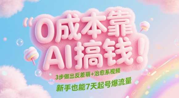 0成本靠AI搞钱!3步做出反差萌+治愈系视频,新手也能7天起号爆流量【揭秘】
