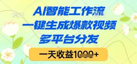 AI智能工作流，一键生成爆款视频，多平台分发，一天收益1k+【揭秘】,成长,第1张