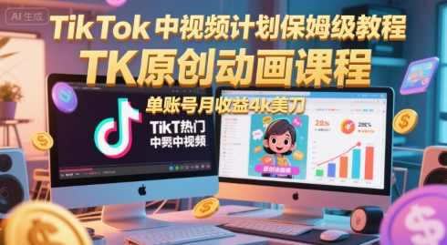 TikTok中视频计划保姆级教程，TK原创动画课程，单账号月收益4k美刀【揭秘】