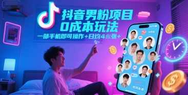抖音男粉项目0成本玩法,一部手机即可操作,日均4张+,时间自由【揭秘】,第1张 抖音男粉项目0成本玩法,一部手机即可操作,日均4张+,时间自由【揭秘】,第1张