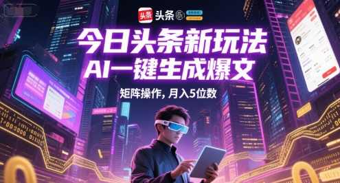 今日头条新玩法，AI一键生成爆文，矩阵操作，月入5位数【揭秘】