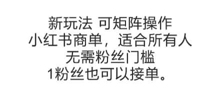 可矩阵操作，小红书商单新玩法，适合所有人，无需粉丝门槛，1粉丝也可以接单【揭秘】小红书商单新玩法，矩阵操作，人人皆可接单,第1张
