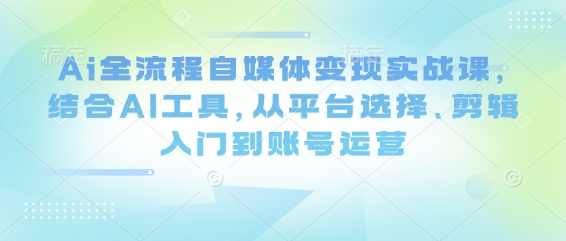 Ai全流程自媒体变现实战课，结合AI工具，从平台选择、剪辑入门到账号运营，AI全流程自媒体实战课，AI工具助力实战，从平台选择到账号运营一网打尽