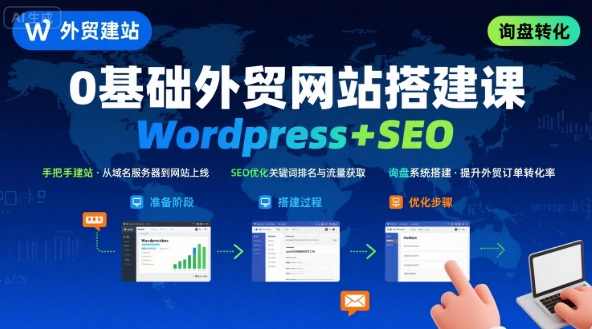 WordPress外贸建站+SEO优化课程，手把手教你从0到1搭建可获得询盘的外贸网站，