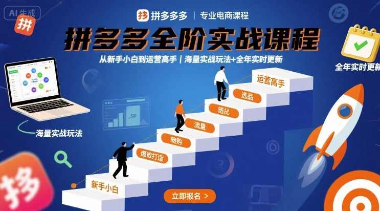 大炮拼多多全阶实战课程，从新手小白到运营高手，海量实战玩法+全年实时更新【2025年9月更新】大炮拼多多实战进阶课程，全年实战玩法，2025年9月更新，拼多多运营全阶训练营