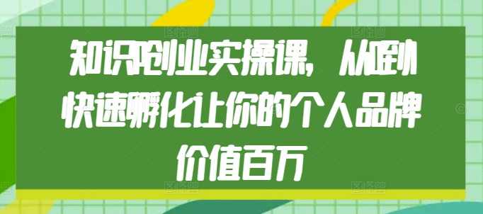 知识IP创业实操课，从0到1快速孵化让你的个人品牌价值百万，知识赋能创业路，IP孵化赢未来