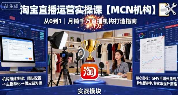 淘宝直播运营实操课【MCN机构】，从0到1做一家月销千W的直播机构，淘宝直播运营实战班，MCN机构崛起之路,管理,直播,第1张