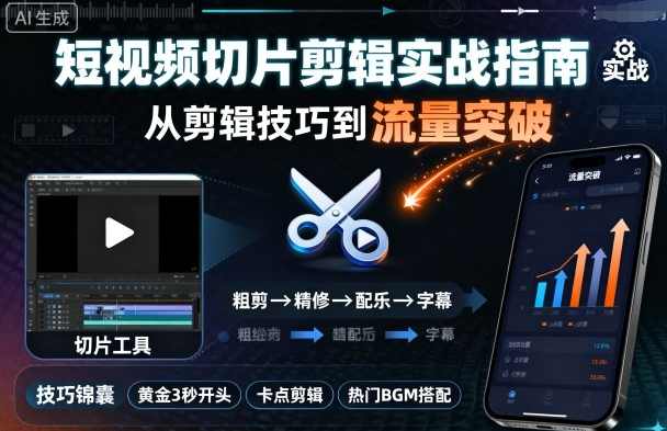 短视频切片剪辑实战指南，从剪辑技巧到流量突破，短视频剪辑快速提升秘籍，实战切片秘笈，流量翻倍技巧