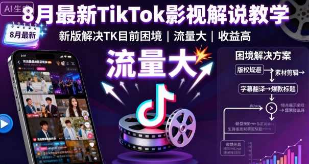 8月最新TikTok影视解说教学，新版解决TK目前困境，流量大，收益高，,课程,影视,第1张