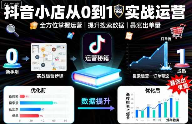抖音小店从0到1实战运营，帮你全方位掌握小店运营，提升搜索数据与出单量，抖音小店运营实战秘籍，从零到一,管理,支持,合作,数据分析,客户服务,流量获取,第1张