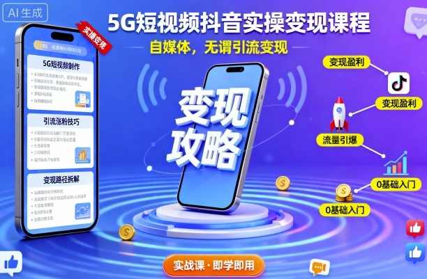 5G短视频抖音实操变现课程,自媒体,无谓引流变现,,课程,定位,网赚,第1张 5G短视频抖音实操变现课程,自媒体,无谓引流变现,,课程,定位,网赚,第1张