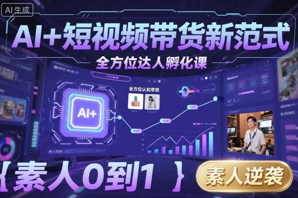 AI+短视频带货新范式全方位达人孵化课，素人也可以从0到1，全方位认知短视频带货，智能短视频带货新纪元，