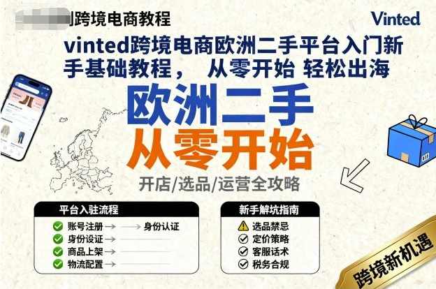 vinted跨境电商欧洲二手平台入门新手基础教程，从零开始轻松出海，,课程,电商,进步,兼职,第1张