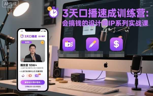 3天口播速成训练营，会搞钱的设计师IP系列实战课,课程,直播,团队,合作,视频制作,信任,第1张