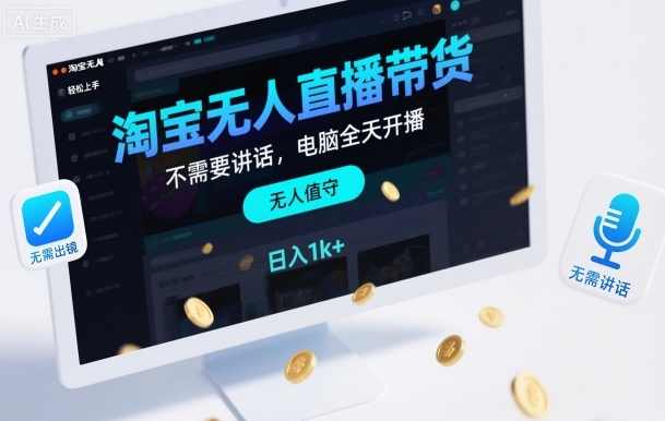 淘宝无人直播带货,不需要出镜,不需要讲话,电脑全天开播,轻松上手,直播,副业,第1张 淘宝无人直播带货,不需要出镜,不需要讲话,电脑全天开播,轻松上手,直播,副业,第1张