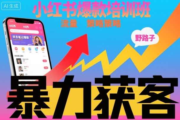 小红书爆款培训班，小红书获客野路子流量打法，暴力持续获客