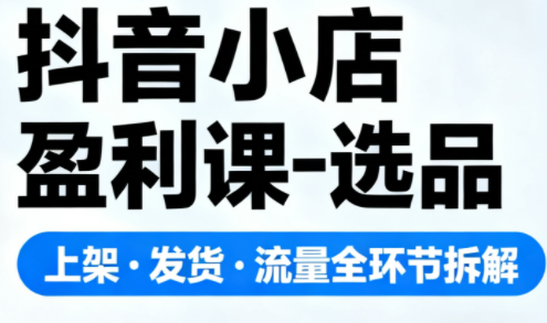 抖音小店盈利课-选品-上架-发货-流量全环节拆解，手把手教你搞定抖店运营