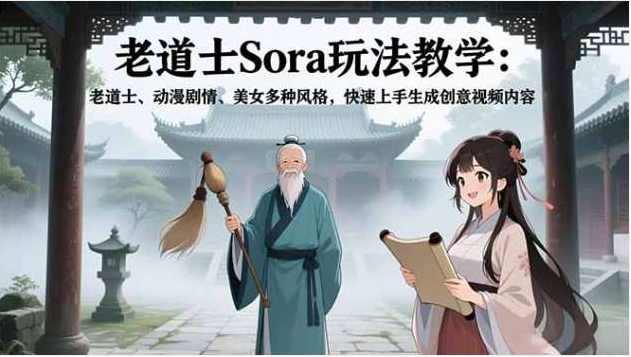 老道士Sora玩法教学：老道士、动漫剧情、美女多种风格，快速上手生成创意视频内容
