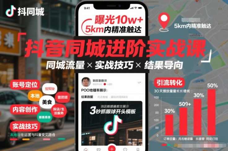 抖音同城进阶实战课，助你同城流量拿到结果