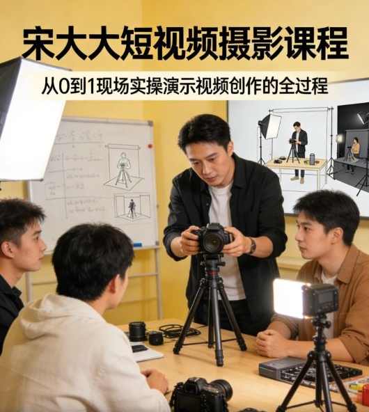 宋大大短视频摄影课程,从0到1现场实操演示视频创作的全过程,课程,学习,专业,理解,团队,合作,运动,脚本,摄影,平衡,第1张 宋大大短视频摄影课程,从0到1现场实操演示视频创作的全过程,课程,学习,专业,理解,团队,合作,运动,脚本,摄影,平衡,第1张