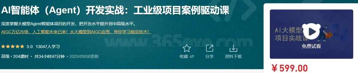 AI智能体开发实战：最新工业级项目案例完整版课程